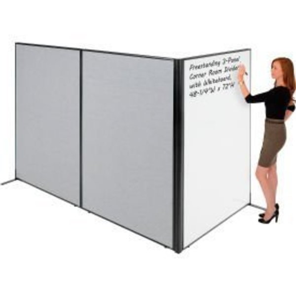 Global Equipment Interion    Freestanding 3-Panel Corner Room Divider with Whiteboard, 48-1/4"W x 72"H, Gray 695170GY